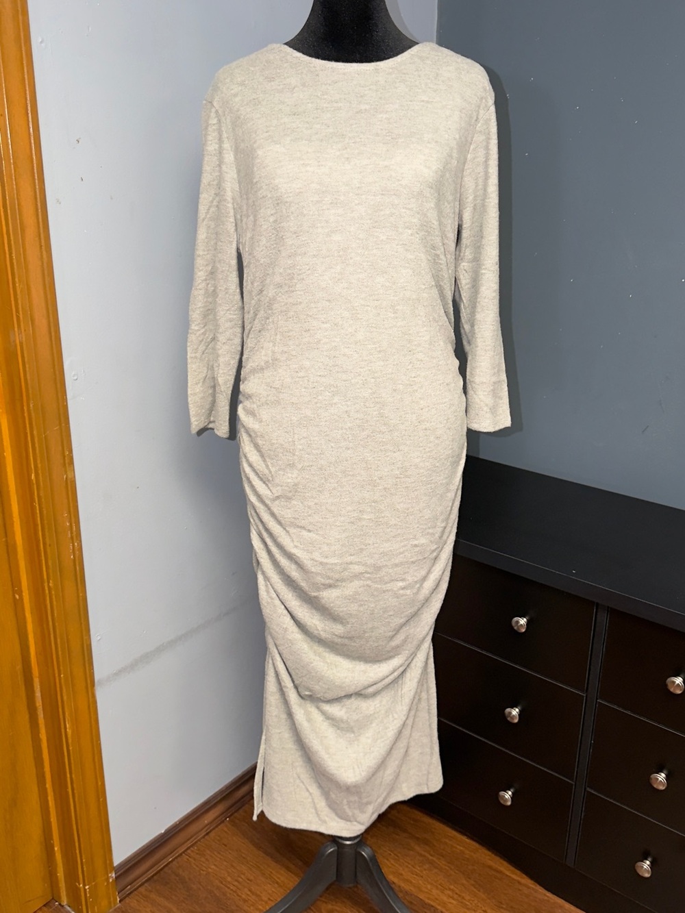 INC International Concepts Heather Gray Midi Dress with Side Ruching